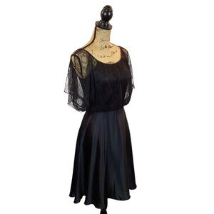 Fleur Wood Anthropologie Black Dress Silk with Lace Sleeves